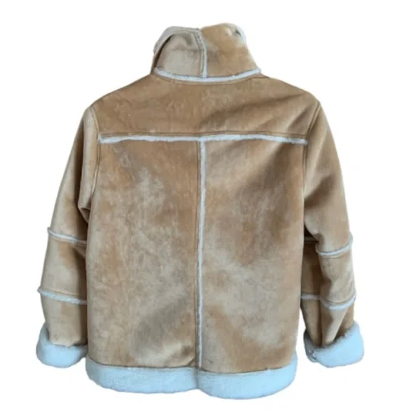 LANDSEND Womens Petite Faux Sheepskin Shearling Warm Winter Fleece Moto Jacket - Picture 10 of 11